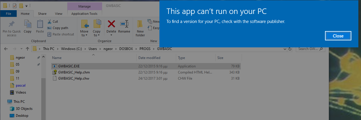 GW-Basic does not run on Windows 10